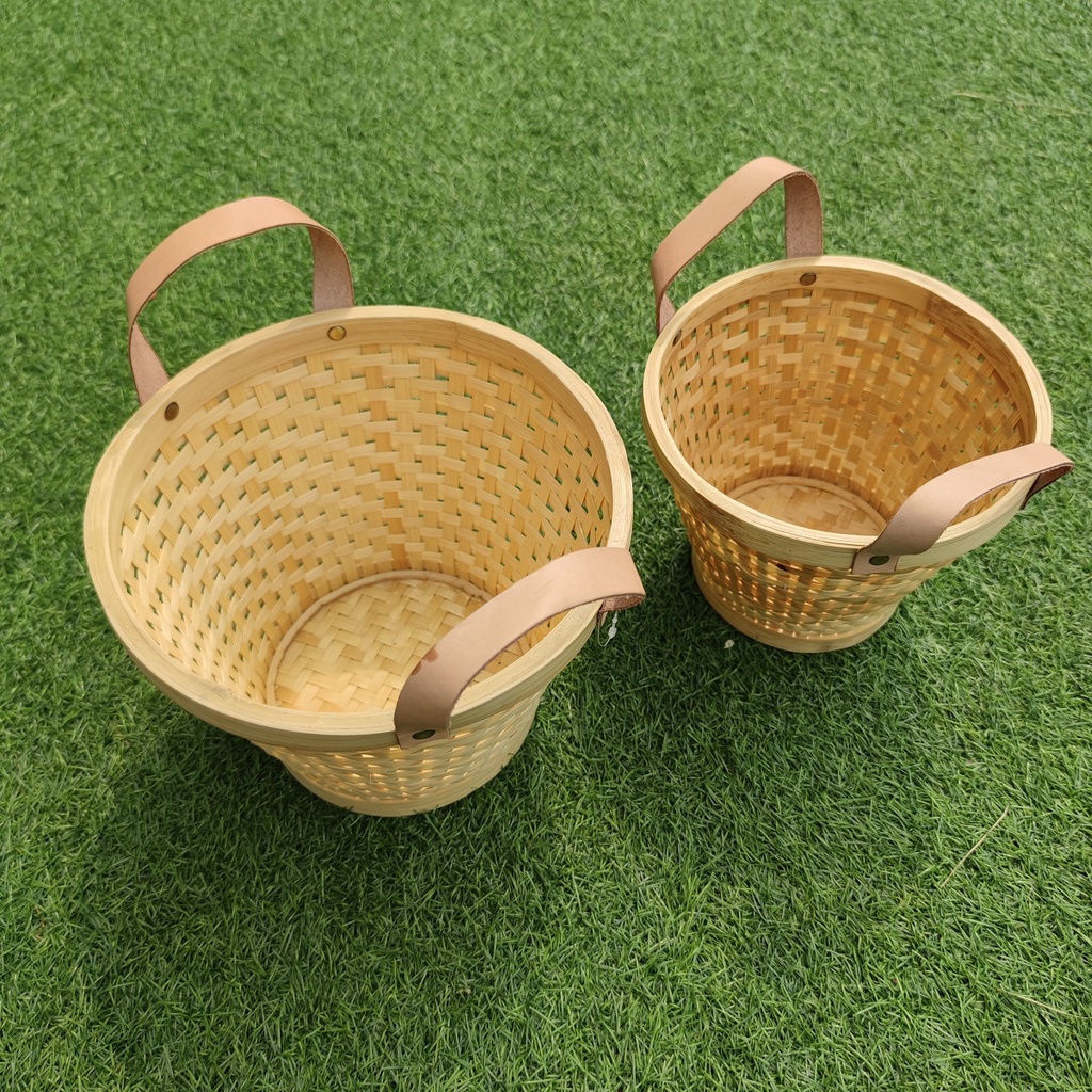 AKN88 - Keranjang Ember Bambu Natural Kecil - 20x20x16cm