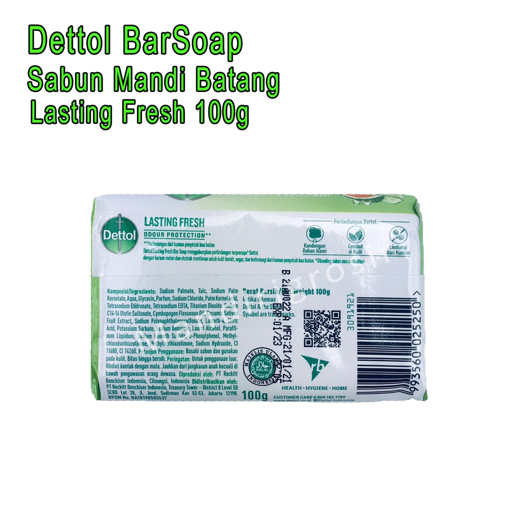 Sabun Mandi Batang *Dettol Bar Soap * Lasting Fresh * 100g