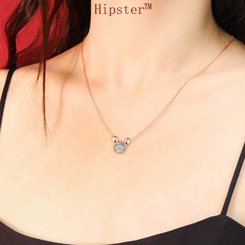 Hot Sale Fashion Creative Design Personalized Diamond Cute Mouse Pendant Necklace