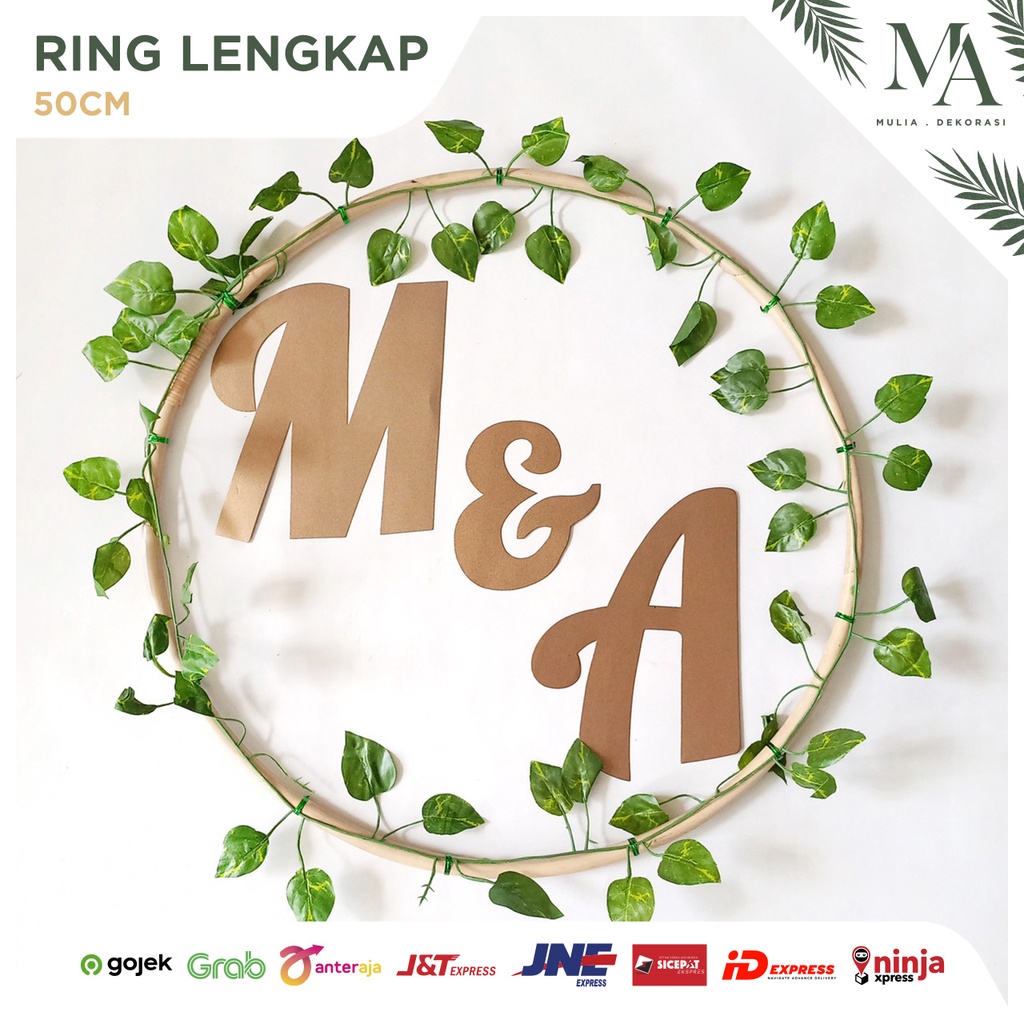 Ring Rotan Lingkaran 50cm Dekorasi Backdrop Aksesoris Lamaran Nikahan Lengkap Custom Nama Inisial Nama