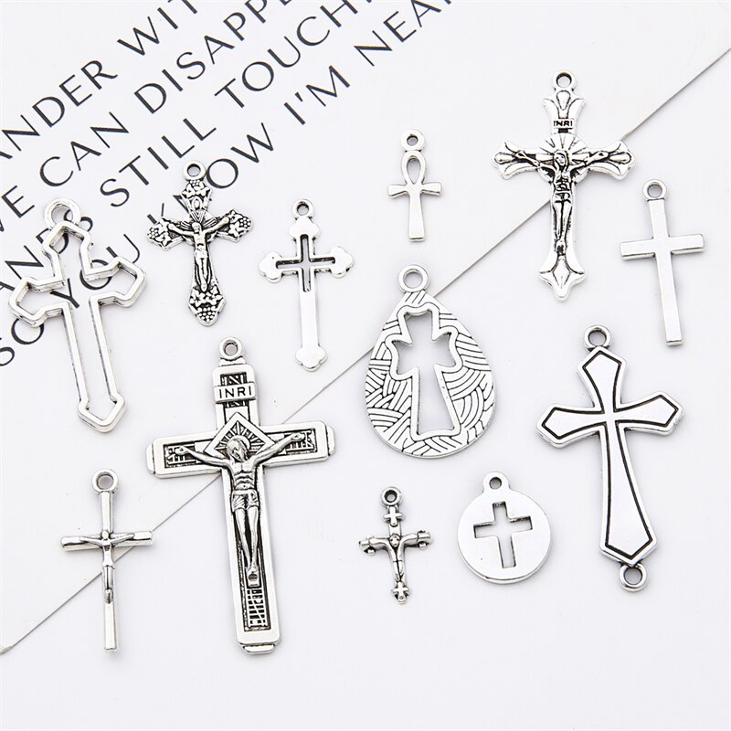 Charms Liontin Salib Lapis Silver Bahan Metal Handmade DIY