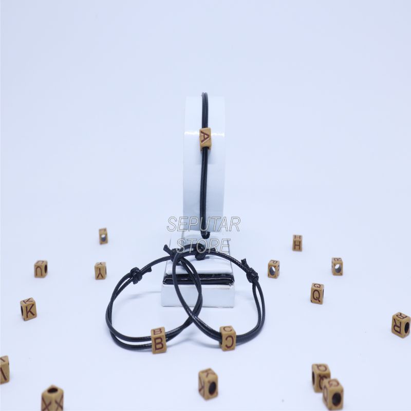 GELANG NAMA INISIAL S-Z DADU COKLAT GELANG PRI WANITA TALI HITAM TERMURAH