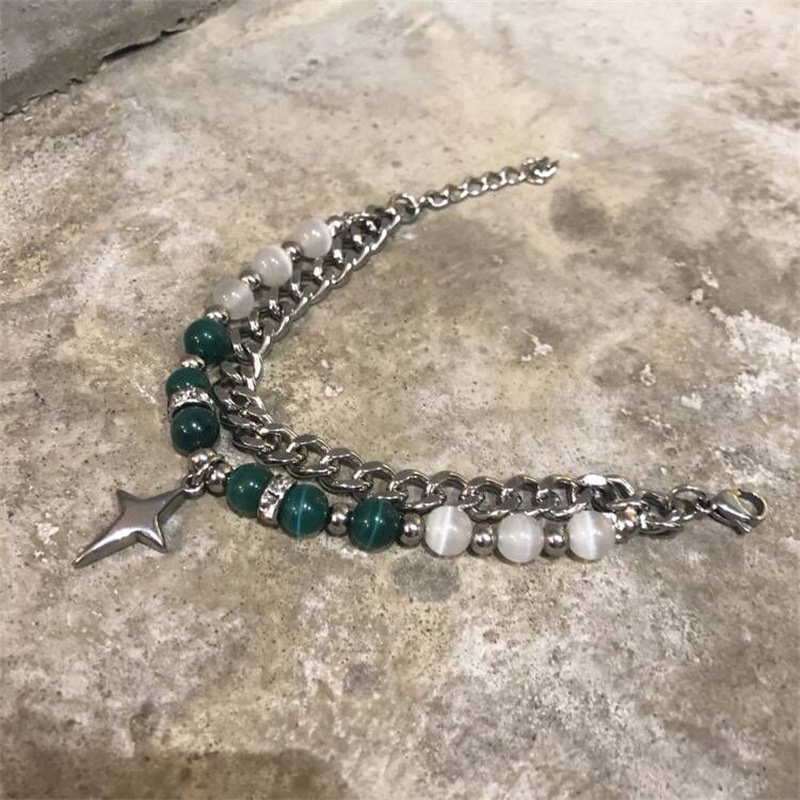 Gelang Mutiara Mata Kucing Bahan titanium steel Untuk Pria Dan Wanita