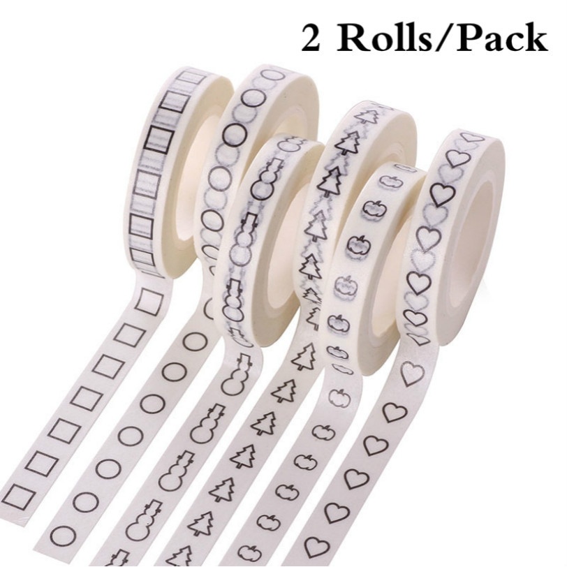 8mmx10m 2 Rolls/Pack Journal Sticker Love Heart Tree Tomato Washi Tape Masking Tape for Scrapbooking