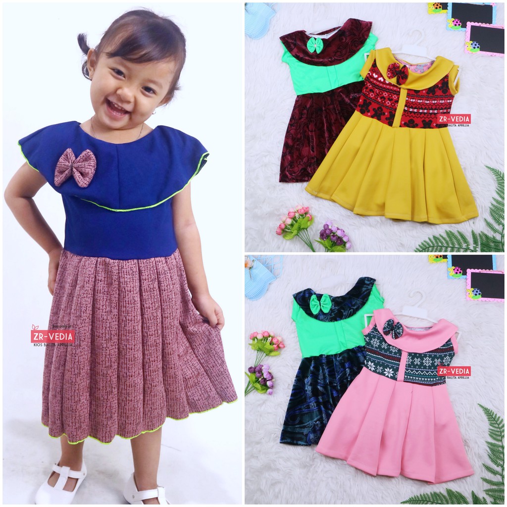 Dress Evelin size Bayi - 6 Tahun / Baju Anak Perempuan Model Dres AtasanCewek Gaun Pesta Motif Adem