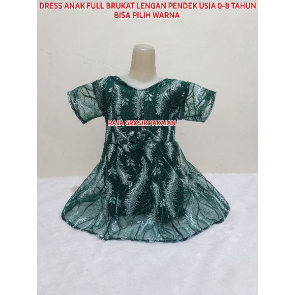 Dress Anak Full Brukat Lengan Pendek Usia 0-8 Thn / Bisa Pilih Warna / Dress Pesta Anak