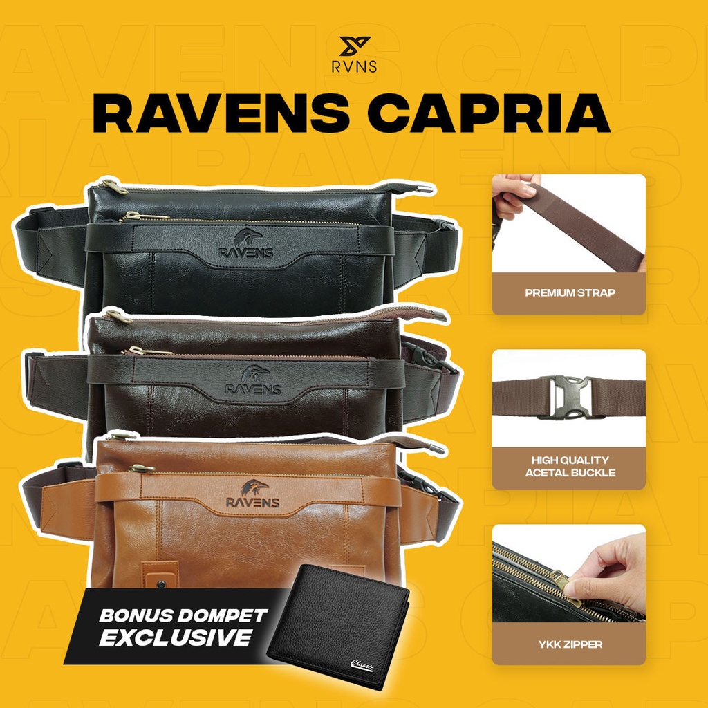 Ravens Capria Tas Selempang Pria Bahan PU Leather Waist Bag Cowok Rvns