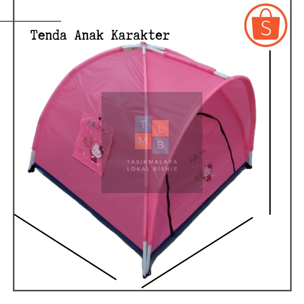 Tenda Anak Perempuan Ukuran 120 x 120 cm Warna Pink Full Hello Kitty - Tenda Camping Parasut