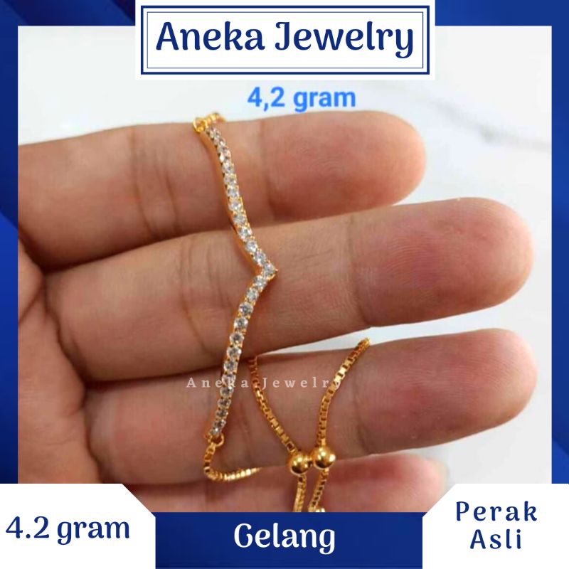 Gelang Serut V itali mata2, Perak 925, Sepuh Emas Rosegold