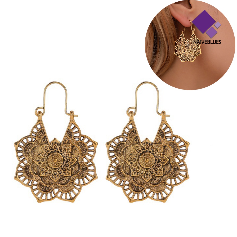 Anting Leverback Desain Ukiran Bunga Hollow Out Gaya Vintage Untuk Wanita