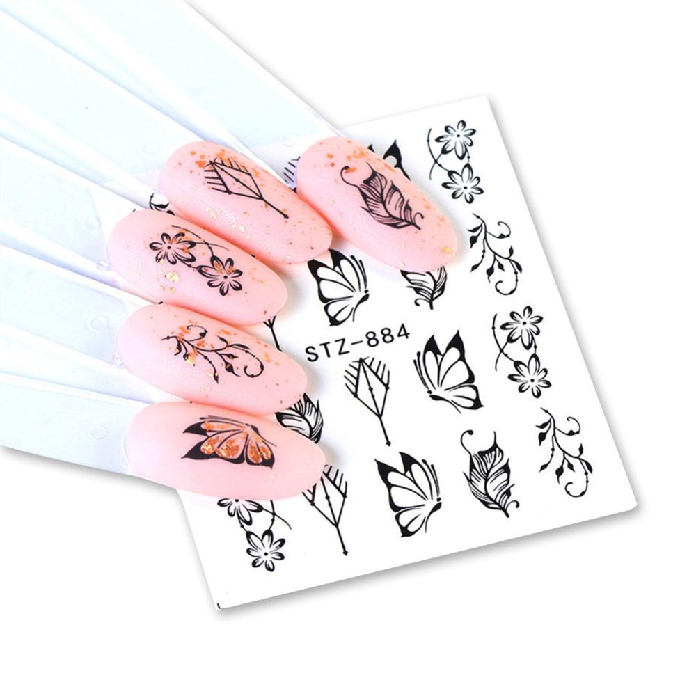 Timekey Stiker Kuku Motif Bunga / Kupu-Kupu / Daun Untuk Dekorasi Nail Art / Manicure A3K9