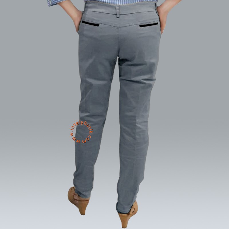 Lovely Plain Chinos Pants Celana Kerja Wanita - Grey