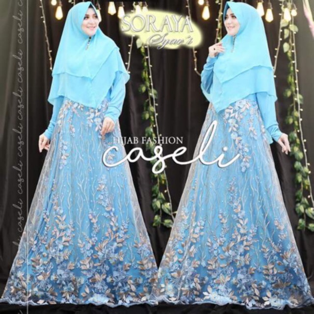 gamis pesta Syar'i mewah ceruty ellegant mix tulle brukat glitter