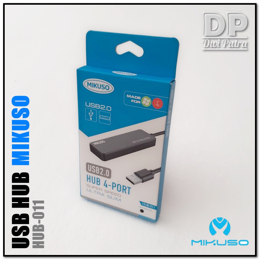 USB HUB MIKUSO 4 PORT 2.0 480 MBPS HUB-011 / ULTRA SLIM PORTABLE / SUPERSPEED USB EXTENTION