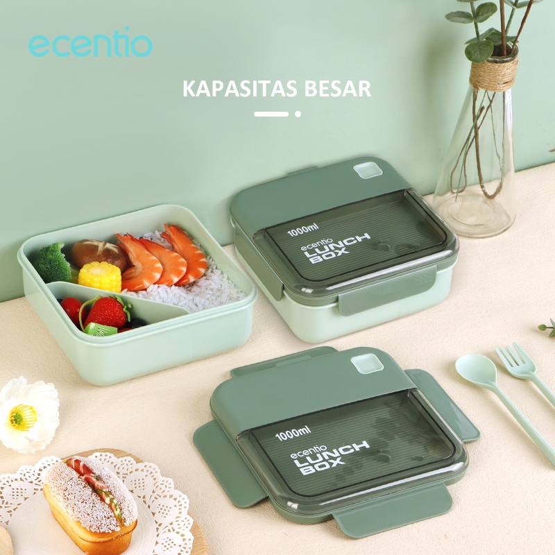 ecentio &amp; FOODI kotak makan 2 grid 1000ml hijau free peralatan makan/lunch box green BPA free triangle/tempat bekal