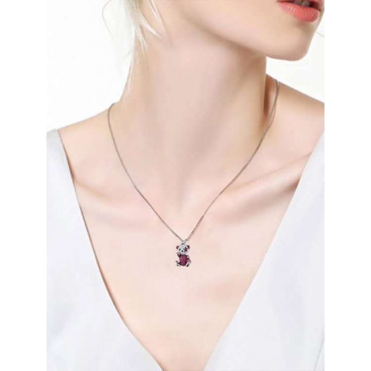 Kalung Liontin Kristal Bentuk Beruang Bahan 925 Sterling Silver Gaya Hip Hop Untuk Wanita