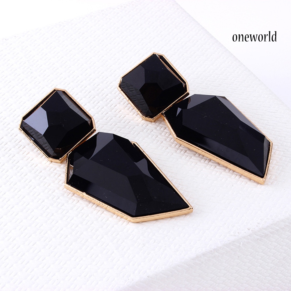 OW@ Vintage Women Geometric Dangle Shiny Resin Exaggeration Earrings Jewelry Gift