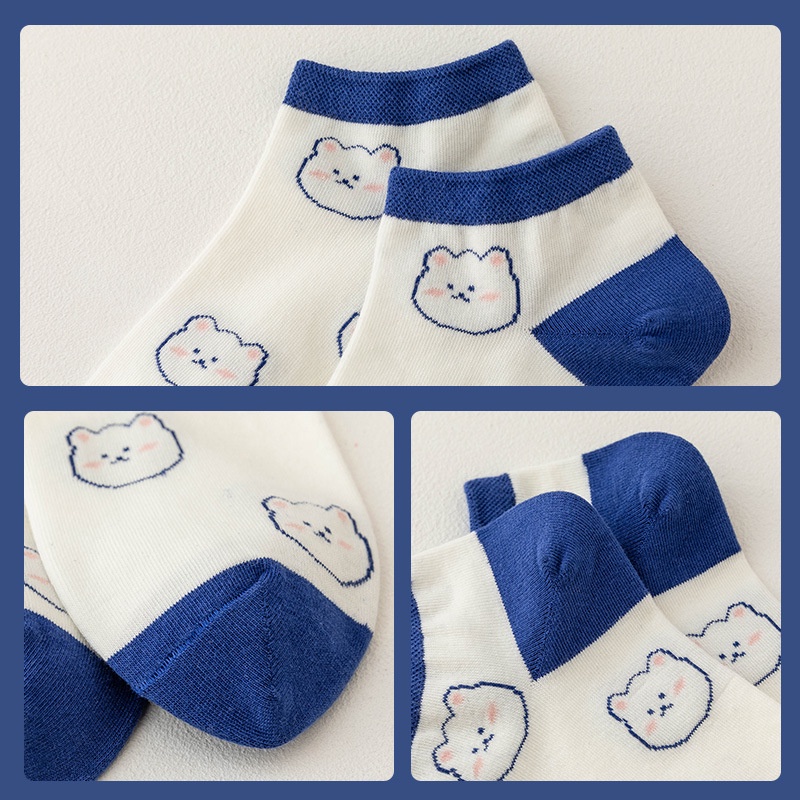 ♫ Megata ♫ A248 Kaos Kaki Wanita Motif Biru Kotak Fashion Korea Women Sock Import