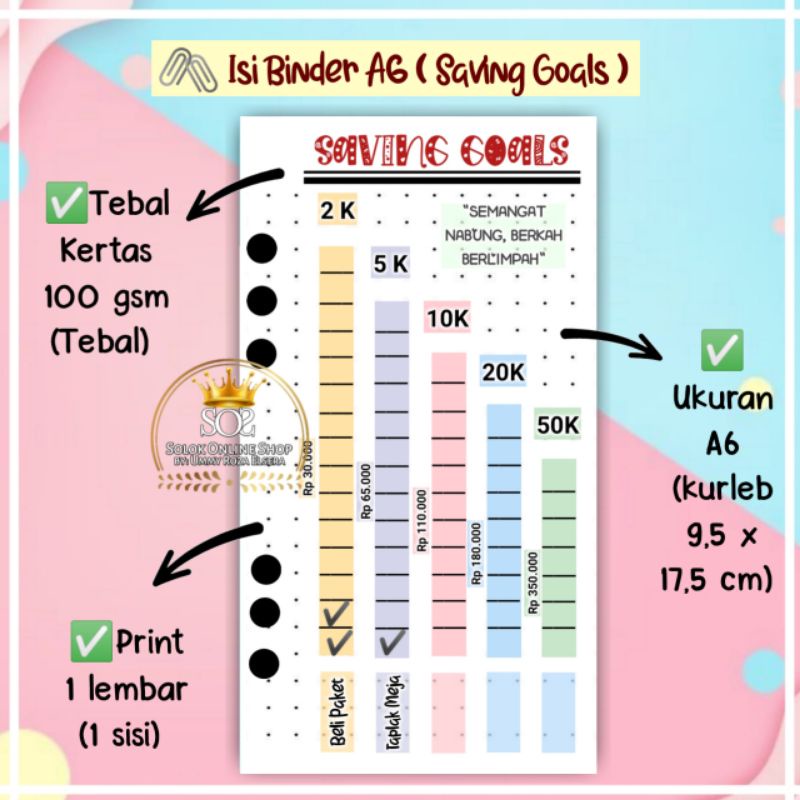 

Saving Goals | Kertas binder A6
