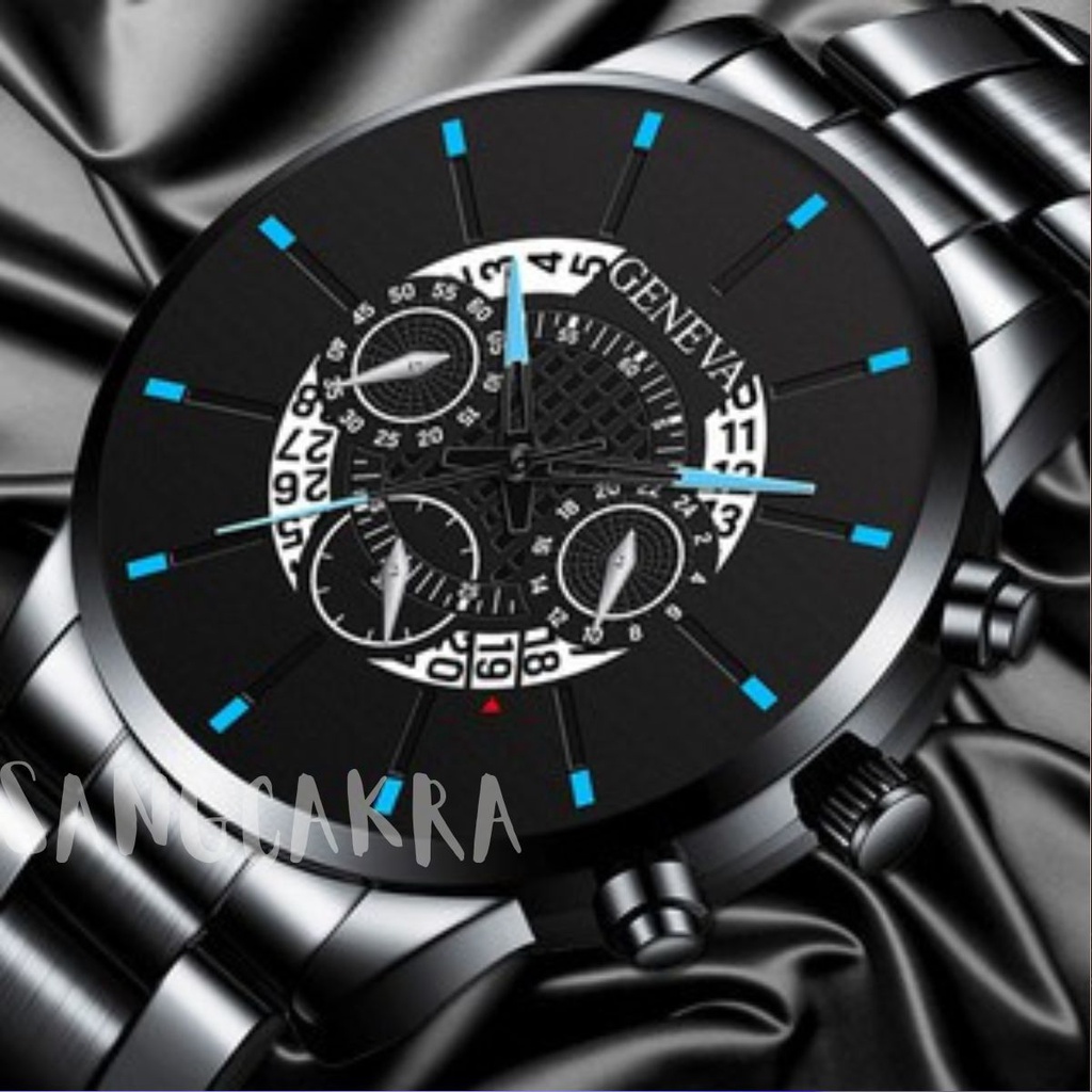 SANGCAKRA COD - Jam Tangan Pria GENEVA Luxury Full Steel Sport Quartz Business Waterproof Casual Watch - J11