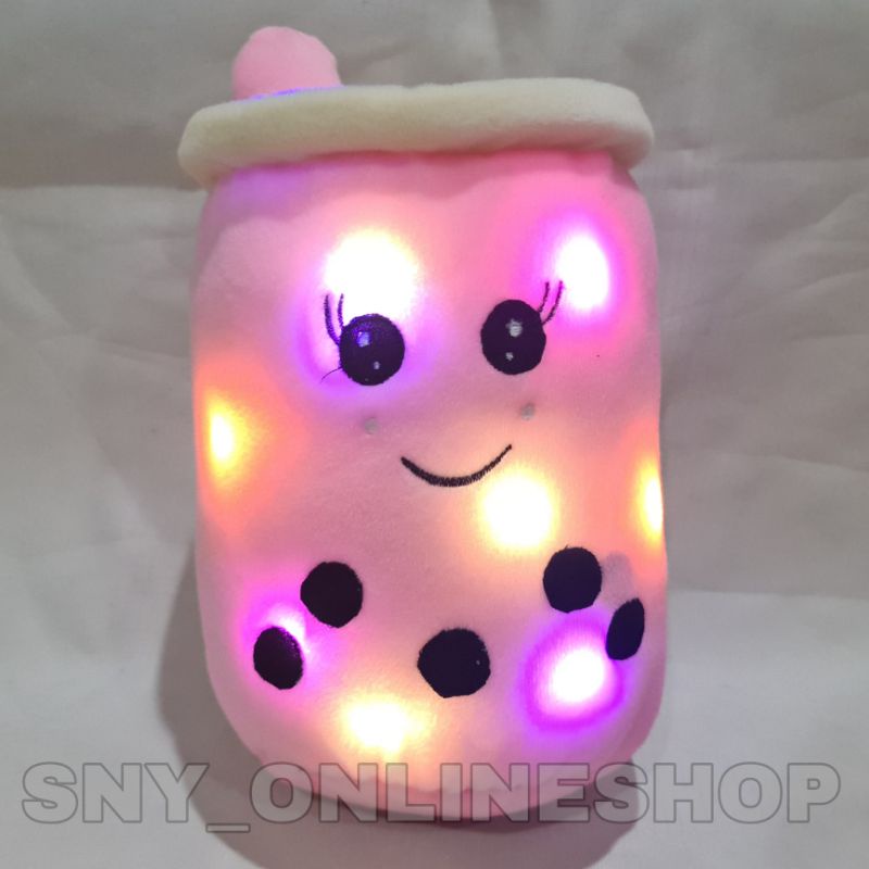 Boneka Boba / Minuman Boba / Bantal Boba Pink LED 3 Mode 35cm L - 3