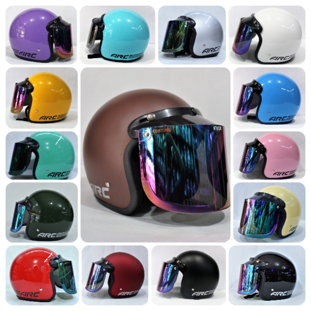 HELM BOGO AIRC POLOS KACA DATAR PELANGI INJAK DEWASA PRIA DAN WANITA BUJANGAN HELM2263