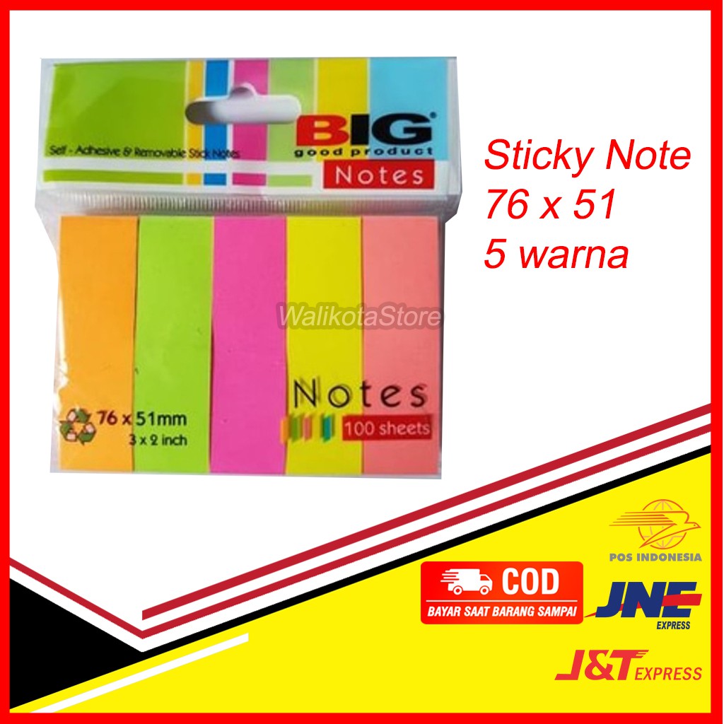 

Sticky Note / Kertas Memo merk BIG 76 x 51 5 warna