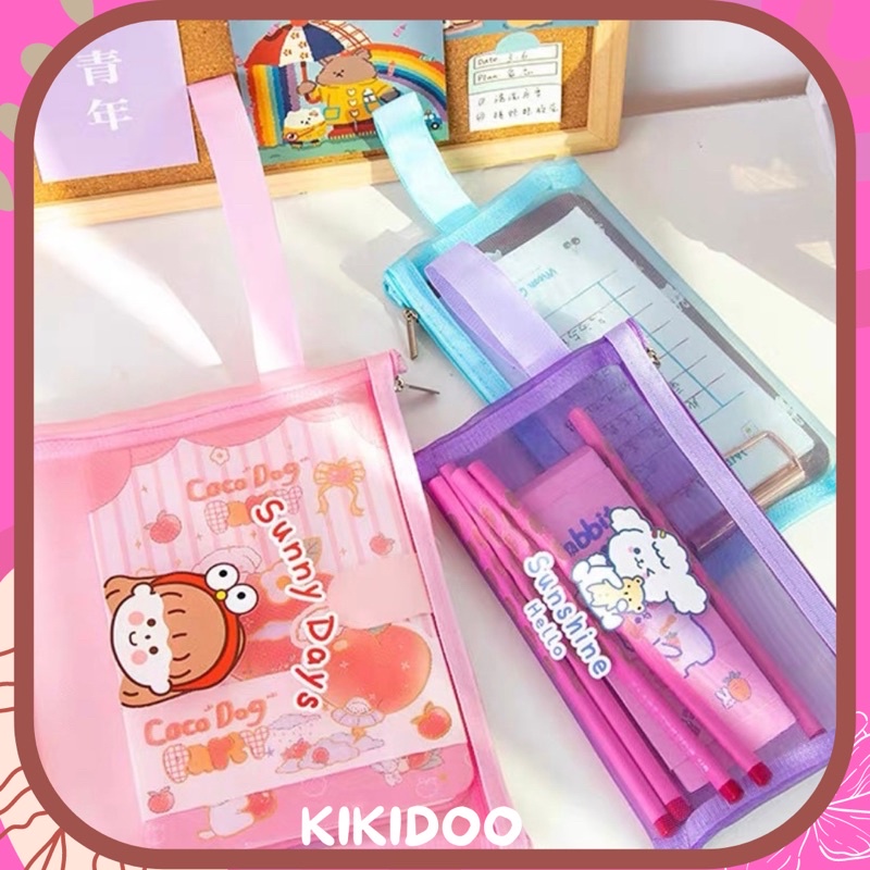 

Kikidoo Tempat Pensil Jaring Zipper Transparant Karakter Ins Asthetic Pencil Case RT61