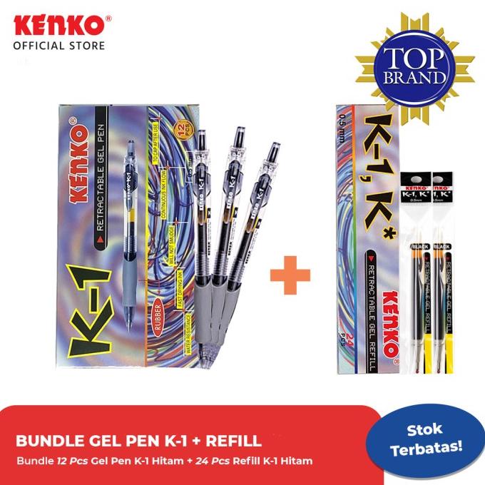 

[COD] Paket Bundle 1 Lusin Gel Pen K-1 Hitam+2 Lusin Refill K-1 Hitam Kenko TERBARU Kode 817