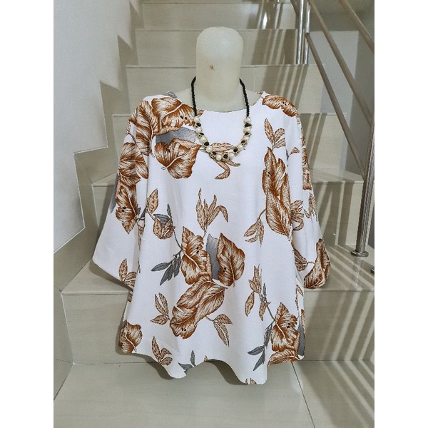 Blouse Scuba Premium Import Jumbo 2XL-3XL-Motif E - Putih