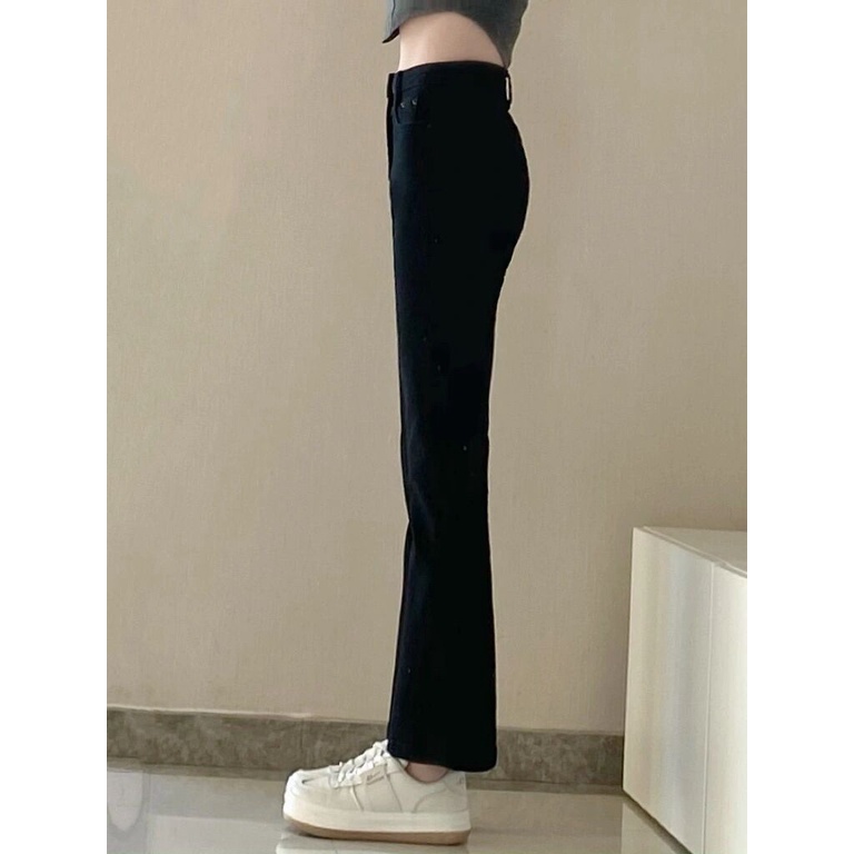 Celana Jeans Cutbray Import Fashion Stretch / Jeans Cutbray Wanita Highwaist Hitam