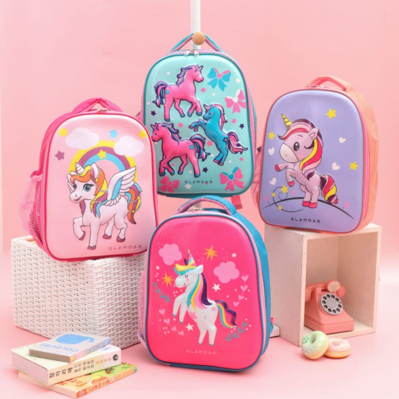 TAS DINO KUDA PONI - Tas ransel anak karakter tas sekolah PAUD TK SD tas karakter gambar timbul by g