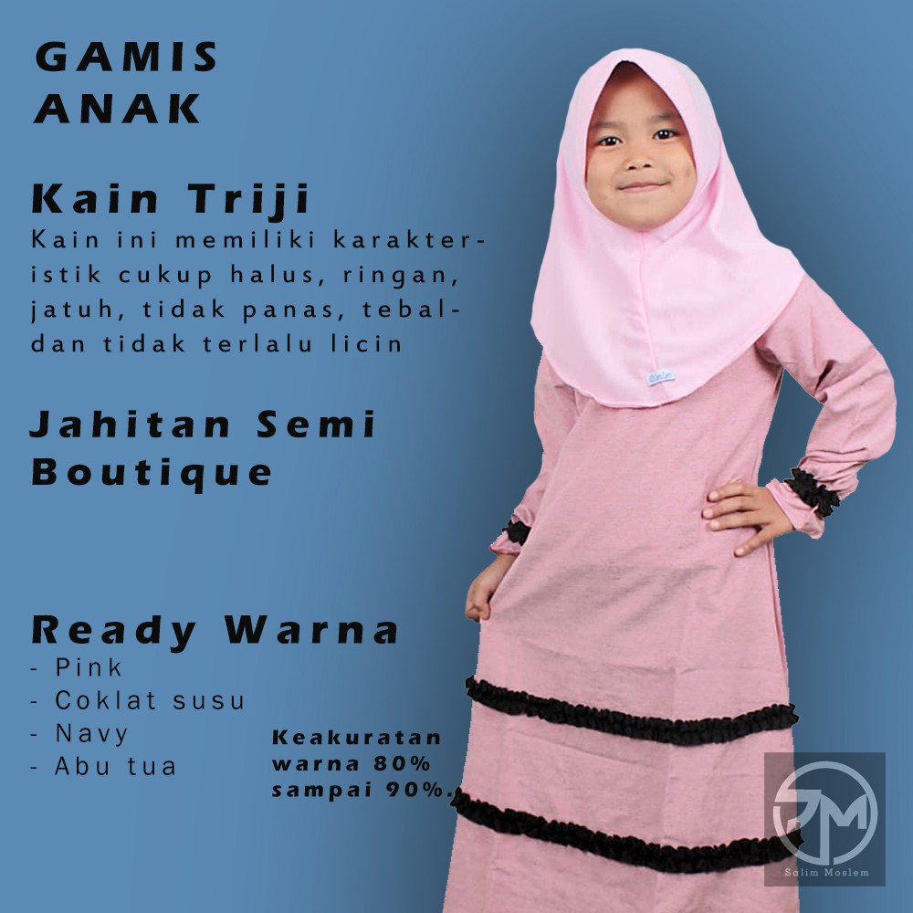 Salim Moslem–Busana Muslim/Gamis Anak Perempuan Daily Triji Variasi Pita Navy-Coklat-Pink-Hitam