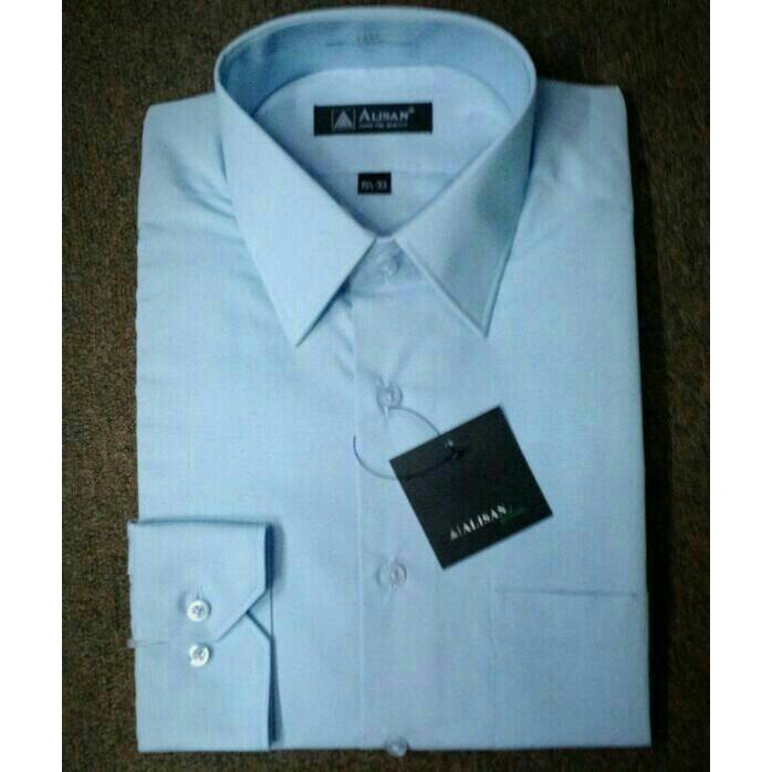 kemeja ALISAN biru muda B1 polos panjang.