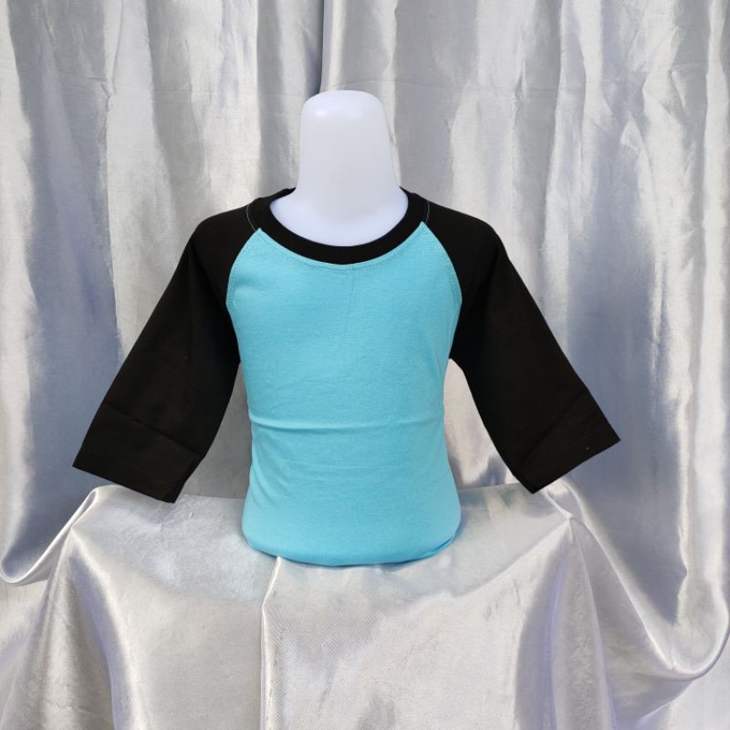 kaos polos reglan SKYBLUE-HITAM uk 20 22 S M L XL XXL