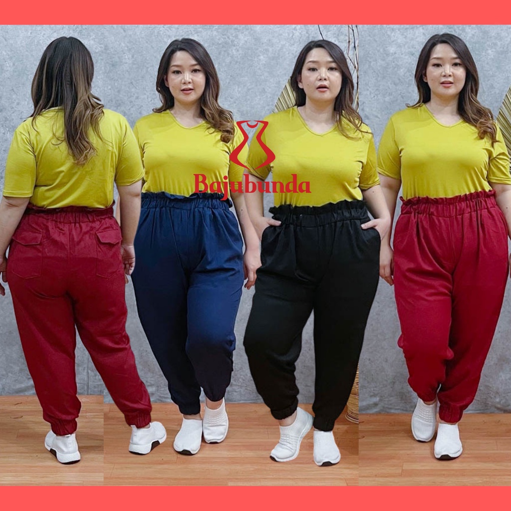 High Waist Jogger Pants Jumbo Wanita / Celana Panjang Big Size Polos / HIGH JOGGER