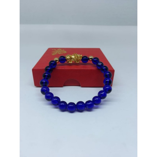 Gelang Batu Giok Asli Kombinasi Pixiu Warna Biru