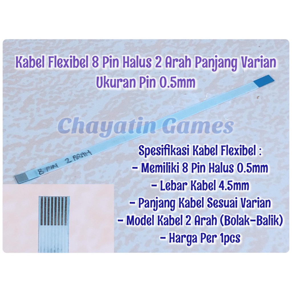 Kabel Flexibel 8 Pin Halus 2 Arah Panjang Sesuai Varian Ukuran Pin 0.5mm