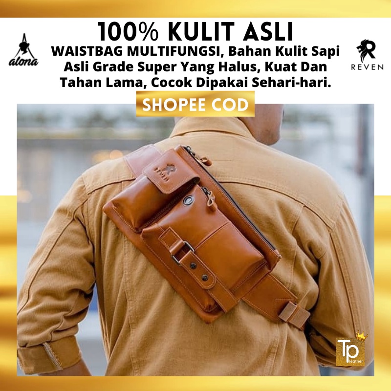 Waistbag Pria Reven Waist Bag Multifungsi Tas Kulit Pria Tas Kerja 100% Original Anti Air