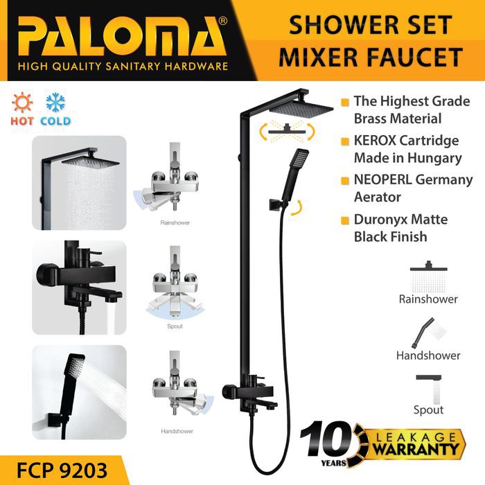 PALOMA FCP 9203 Shower Tiang Set Column Mandi Keran Kran Panas Dingin HITAM BLACK SERIES