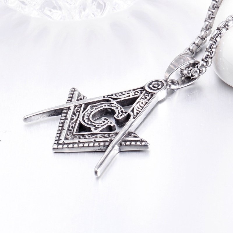 Kalung Masonic Warna Silver Gaya Vintage Punk Untuk Pria