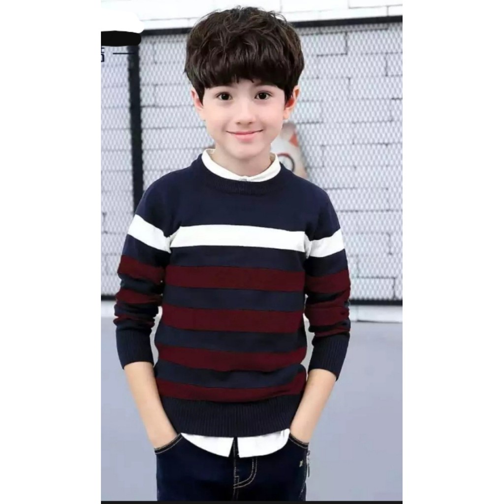 Sweater Rajut Anak Strip Keren / Baju Anak Laki - laki rajut halus Kido Kids