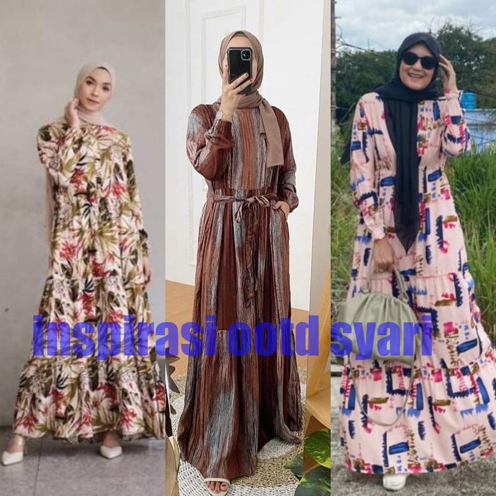 Gamis Motif Katun Rayon Viscose Uniglo Motif Terbaru