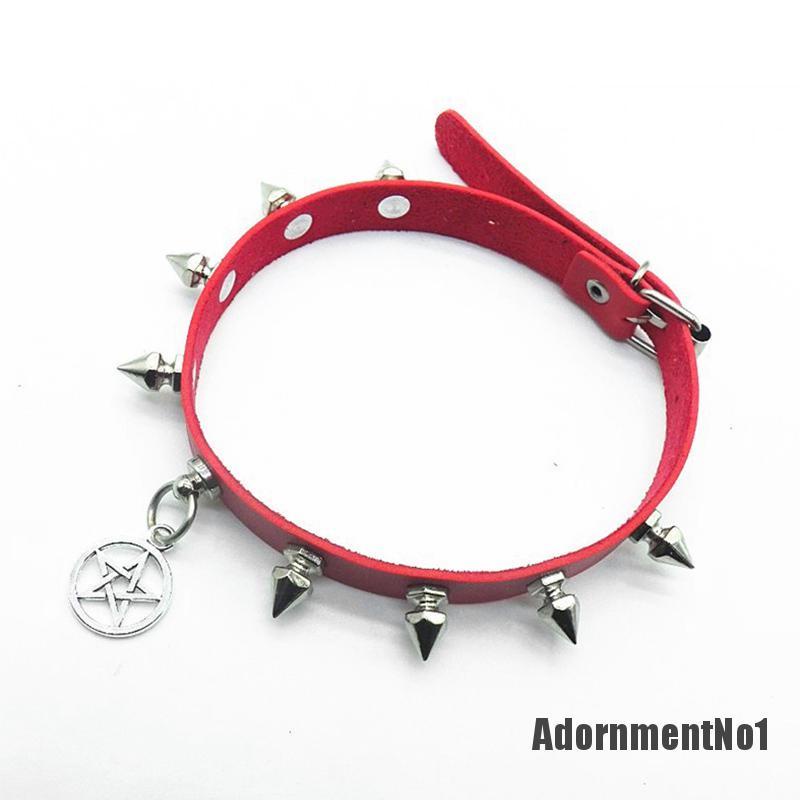 (Adornmentno1) Kalung Choker Kulit Sexy Gaya Punk Gothic Aksen Bintang + Rivet Untuk Perhiasan Wanita