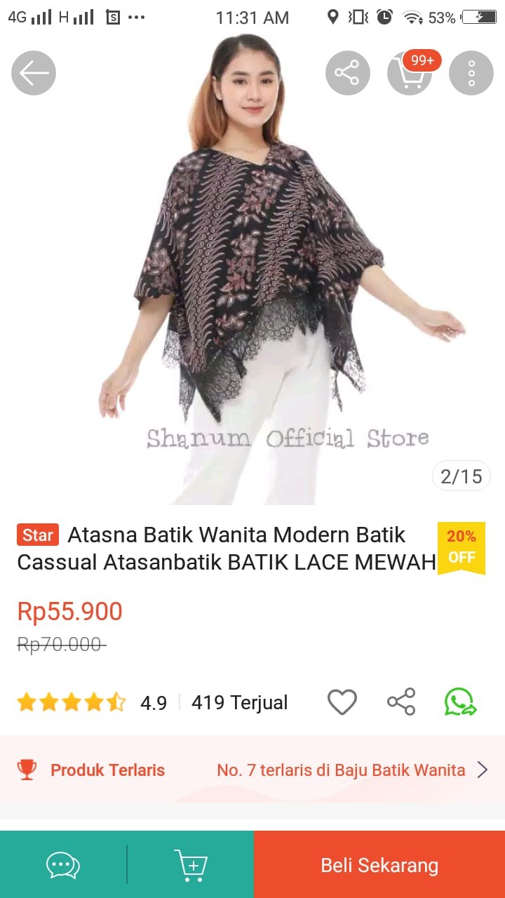 Atasna Batik Wanita Modern Batik Cassual Atasanbatik Batik Lace Mewah Batik Batwing(hitam)