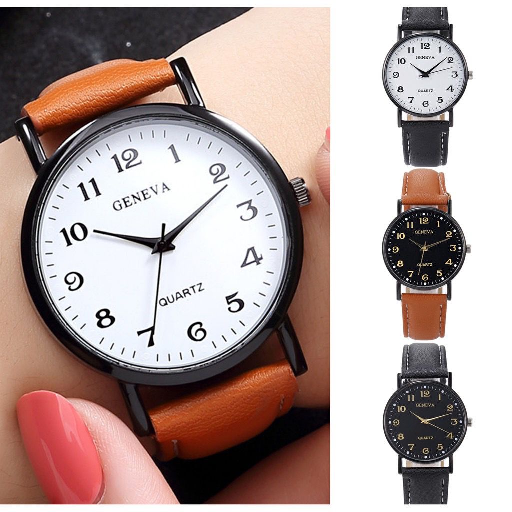 PA Jam Tangan Geneva Wanita dan Pria Strap Kulit PU Leather Analog Quartz Elegan High Quality Couple Anak Remaja Import Grosir Vintage GN048