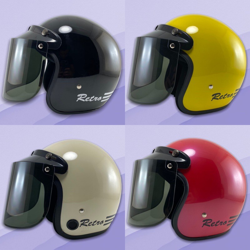 Helm Bogo Dewasa Retro Motor Sni Pria Wanita Kaca Datar