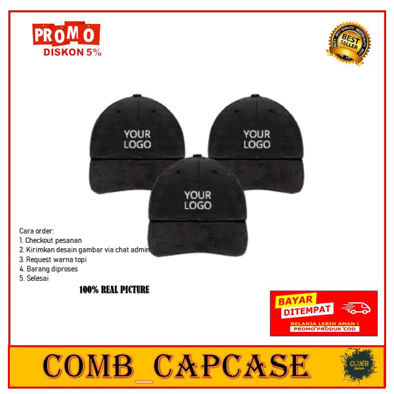 TOPI CUSTOM BORDIR BEBAS DESAIN SENDIRI SATUAN DAN GROSIR