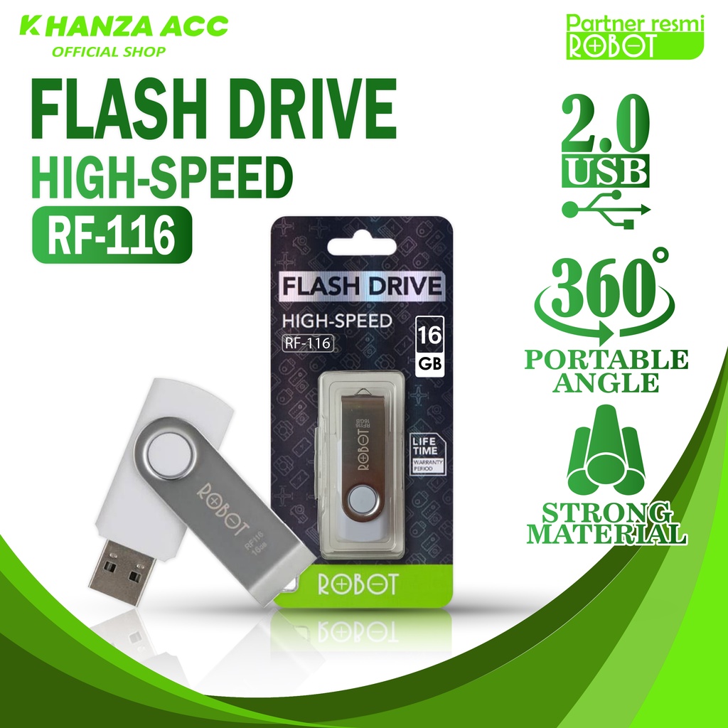 KHANZAACC Flashdisk ROBOT 16GB RF116 Rotatable U-disks USB 2.0