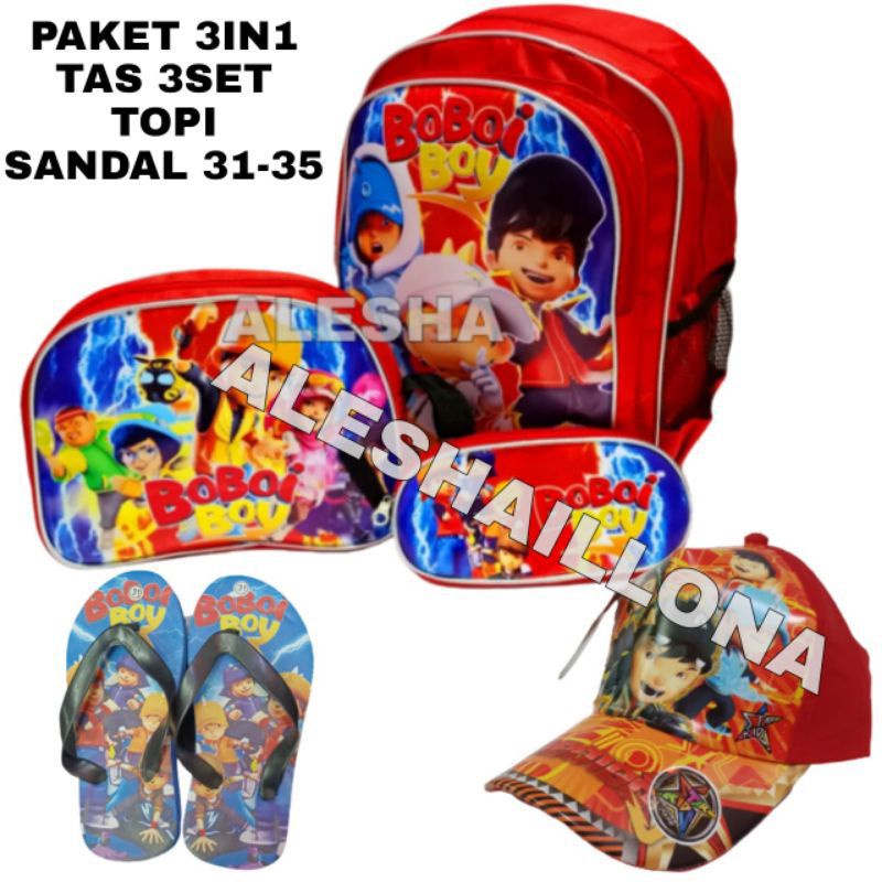 tas ransel anak sekolah laki laki karakter Boboiboy Spiderman Batman/gratis tas selempang dan tempat pensil